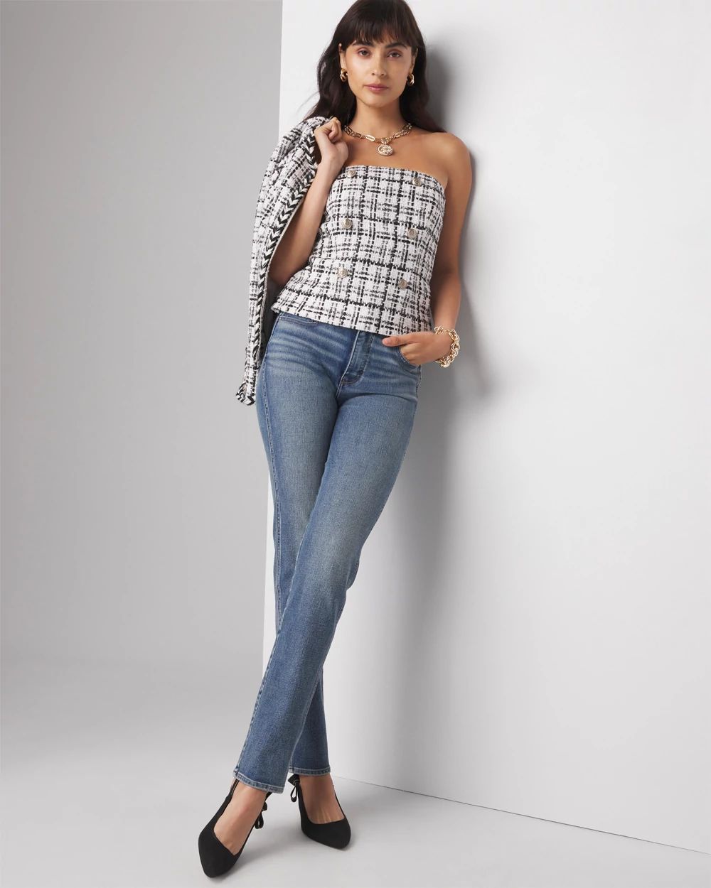 Petite Button Tweed Bustier | White House Black Market